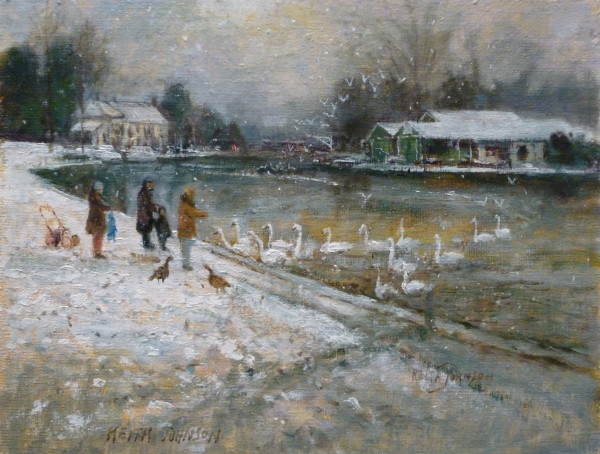 X (SOLD) Feeding the Swans at Thorpe Green