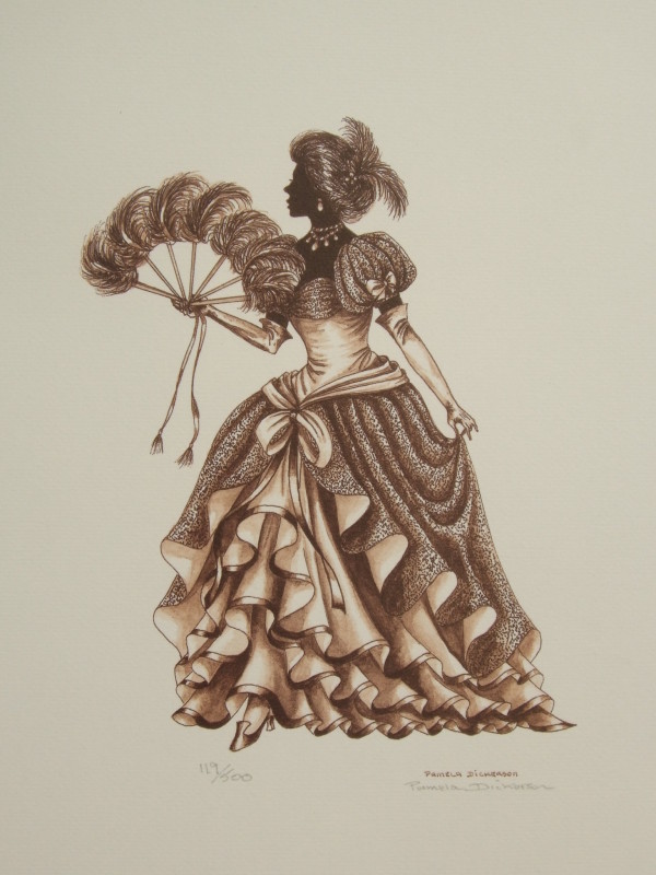 Edwardian Elegance Silhouette “Lady with Fan” (Sepia)