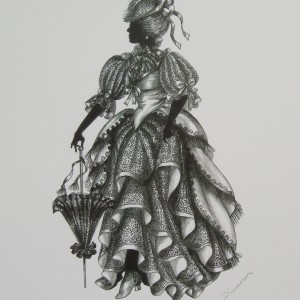 Edwardian Elegance Silhouette “Lady with Parasol” (Black & White Oval)