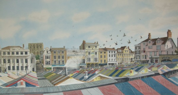 X(SOLD) Norwich Market , the old stalls , Andrew Dibben