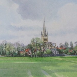 X09 (SOLD) Norwich Cathedral from the School Playing Fields, Tim Ball