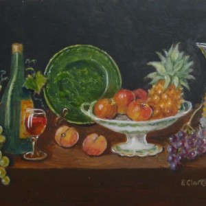 X (SOLD) Green Plate with Fruit