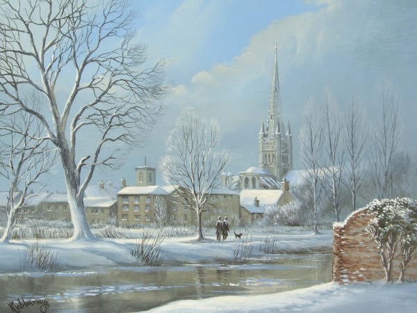 X (SOLD) Norwich in Winter across the river Wensum