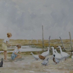 X (SOLD) Feeding the Ducks (possibly at Salthouse, Norfolk?)
