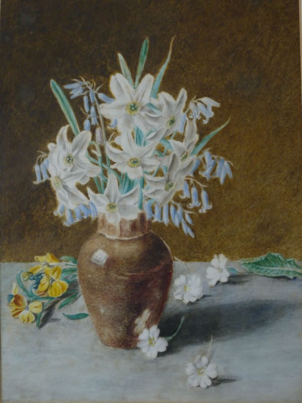 X (SOLD) Spring Flowers in a Brown Vase