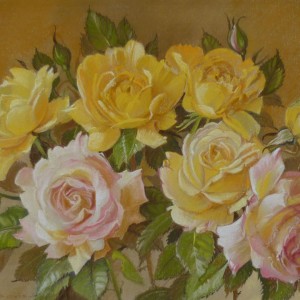 A Spray of Yellow and Pink Roses