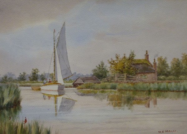 X (SOLD) Nearing Acle Bridge (Christmas Inscription on painting 1946)