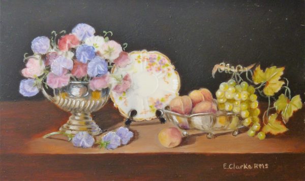 X (SOLD) Sweet Peas, Peaches, Grapes and China Plate