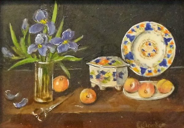 This miniature was painted in 2017 when the artist was in her 98th year – Iris and Peaches