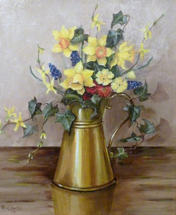 X (SOLD) Spring Flowers in a copper Jug 1979