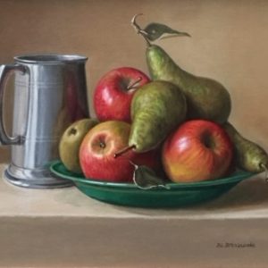 Pears and Apples on a Green Plate