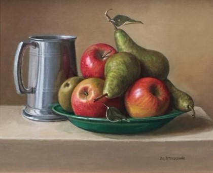 Pears and Apples on a Green Plate