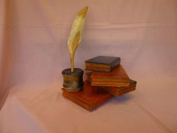 Desk Books, Ink Pot and Quill (Books and Ink Pot-Cedar, Quill-Yew)