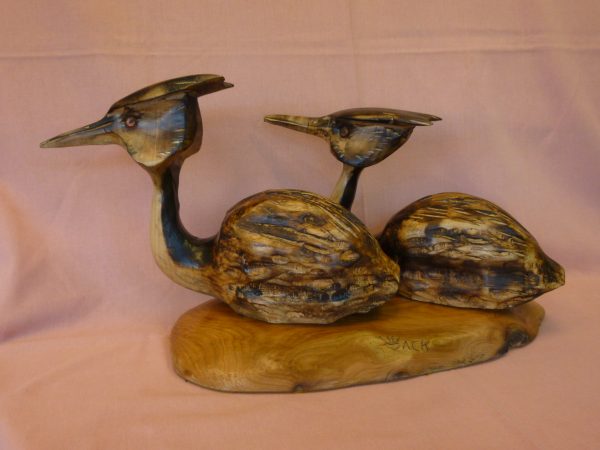 X (SOLD) Pair of Grebes (Ash with Pyrography finish)