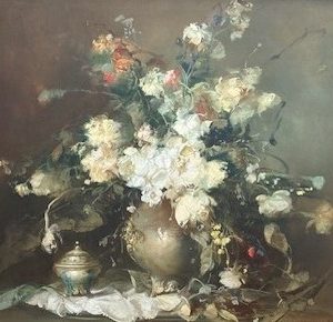 (SOLD) Floral Piece with Silver Ware